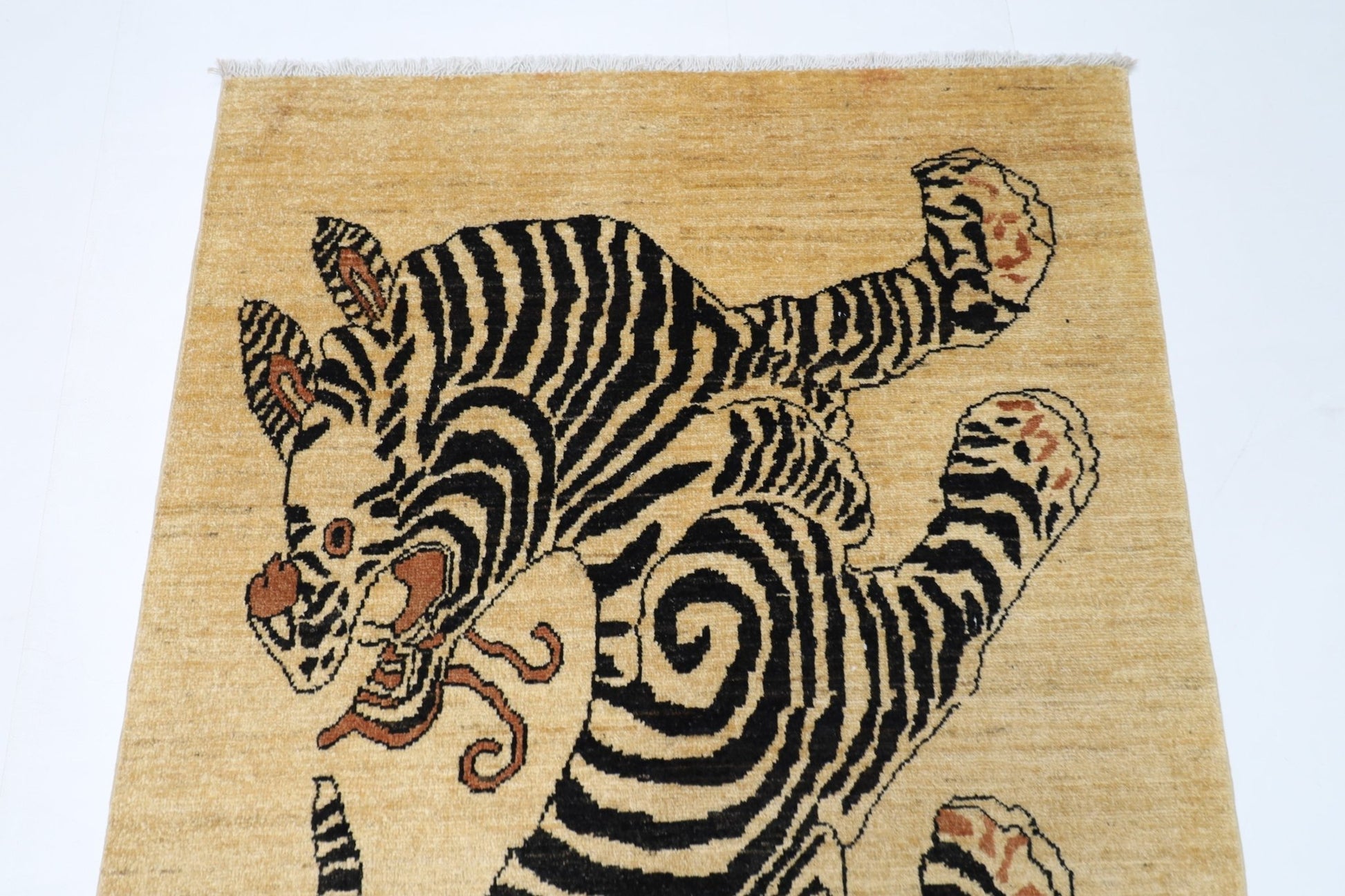 99 x 151 cm | Tiger Beige Oriental Area Rug Afghan Hand Knotted Veg Dye Wool carpet - ART WOOL CARPET