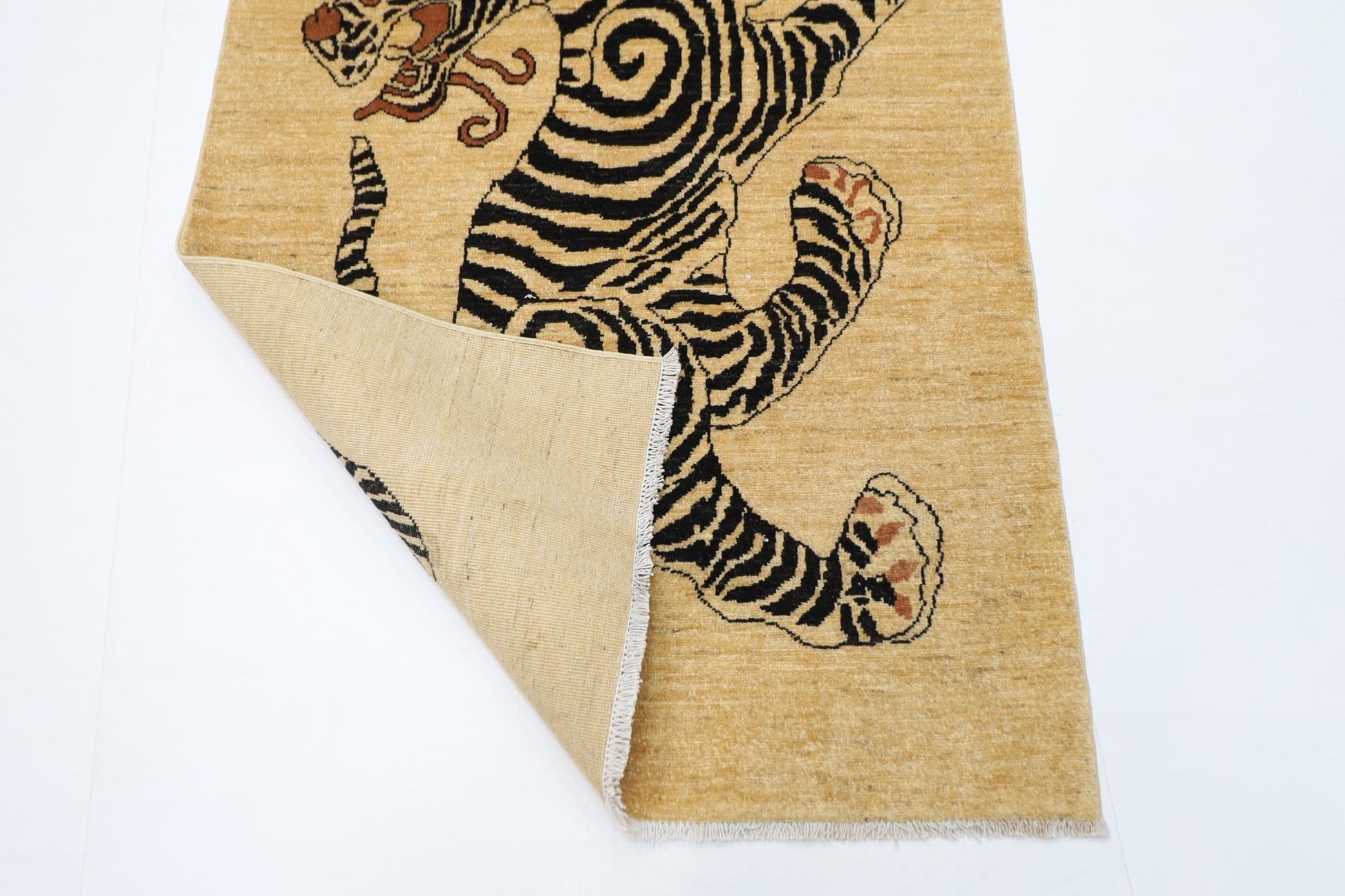 99 x 151 cm | Tiger Beige Oriental Area Rug Afghan Hand Knotted Veg Dye Wool carpet - ART WOOL CARPET