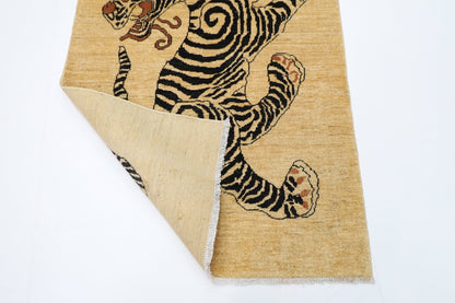 99 x 151 cm | Tiger Beige Oriental Area Rug Afghan Hand Knotted Veg Dye Wool carpet - ART WOOL CARPET