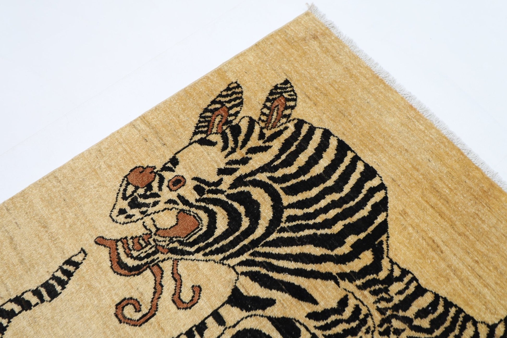 99 x 151 cm | Tiger Beige Oriental Area Rug Afghan Hand Knotted Veg Dye Wool carpet - ART WOOL CARPET