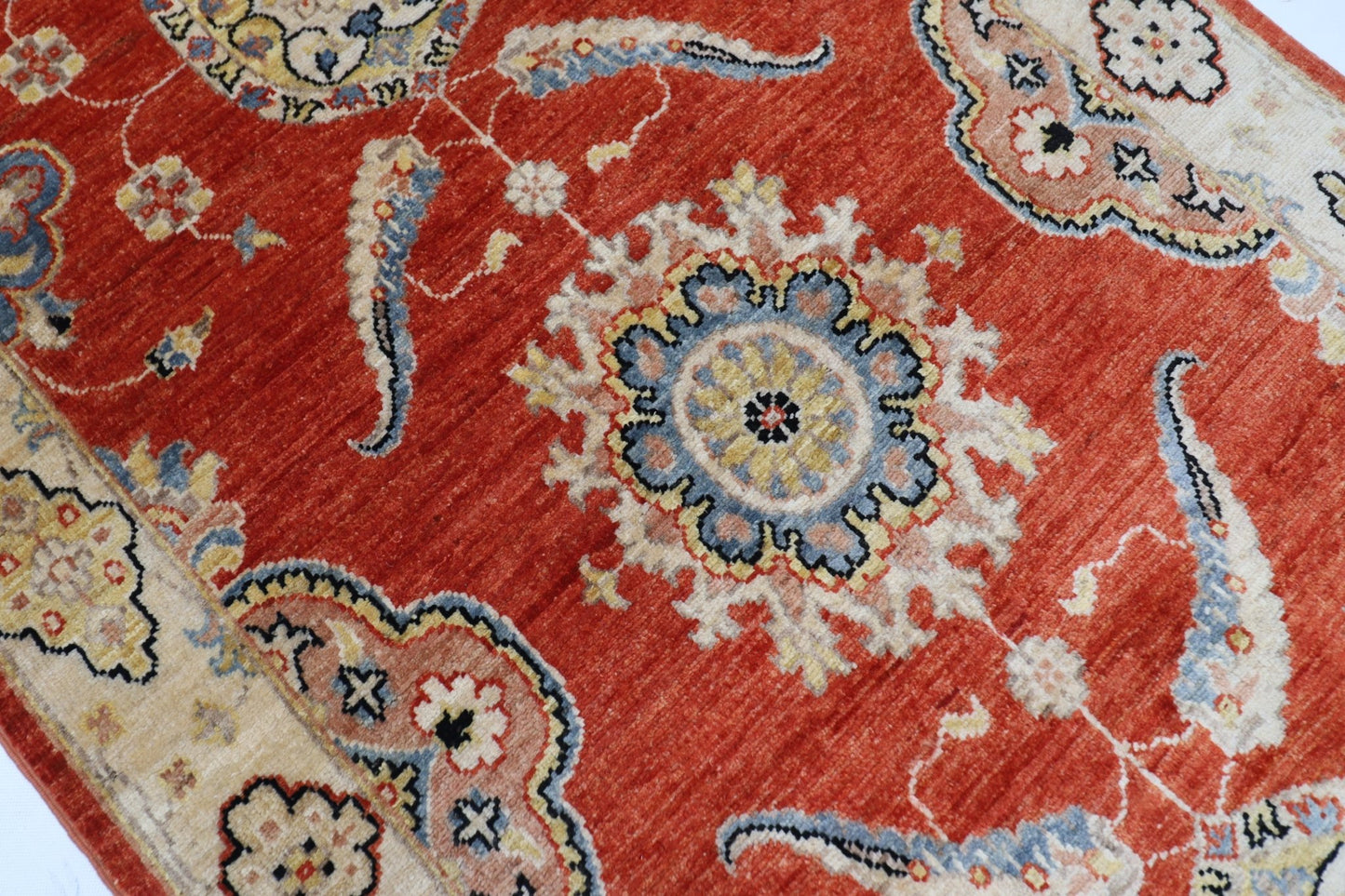 99 x 573 cm | Tribal Orange Large Runner Rug Afghan Hand Knotted veg Dye Wool carpet - ART WOOL CARPET