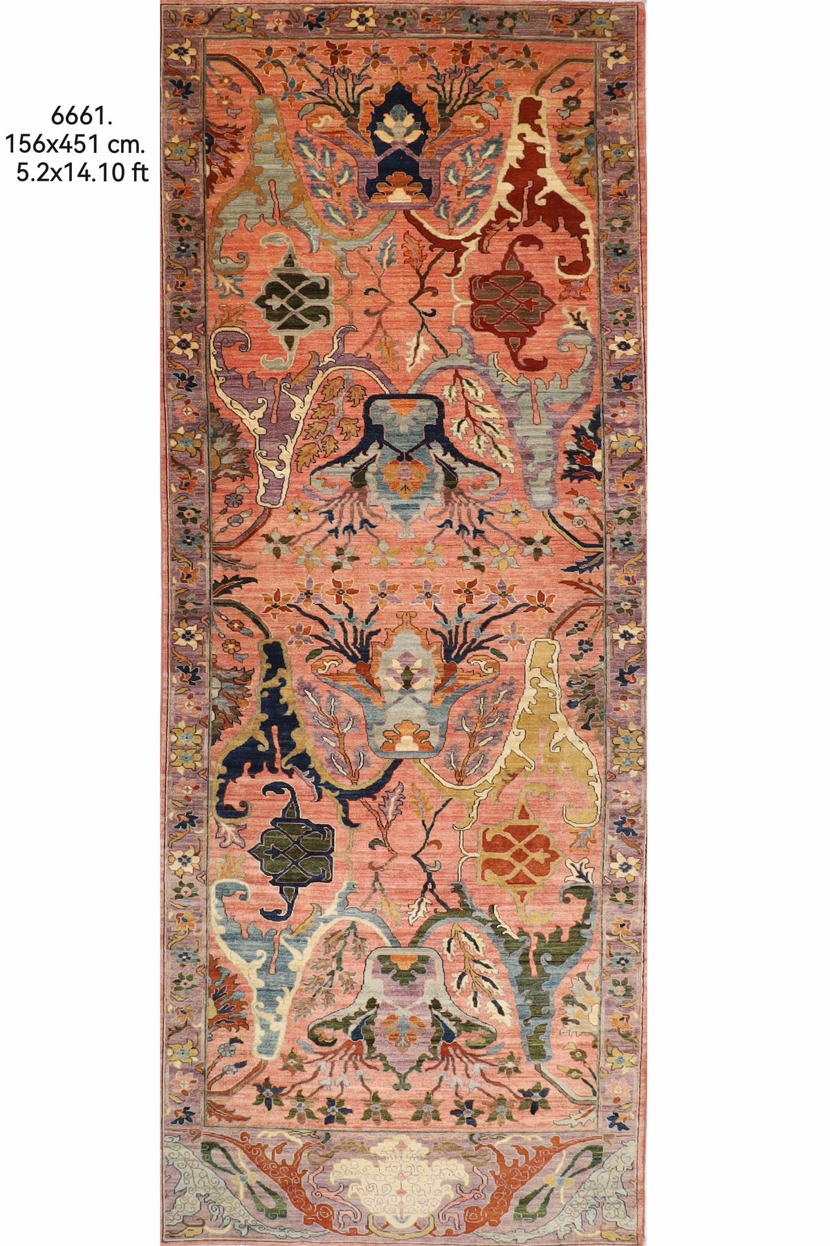 156 x 451 cm | Oversize kawros Pink Design Hand Knotted Wool Afghan Carpet