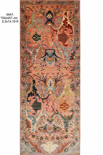 156 x 451 cm | Oversize kawros Pink Design Hand Knotted Wool Afghan Carpet