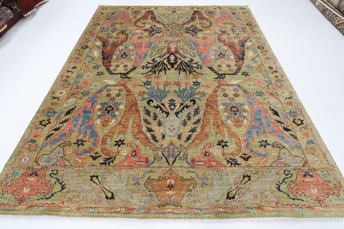 246 x 308 cm | Green Kawros Area Rug Afghan Hand Knotted Veg Dye Wool carpet