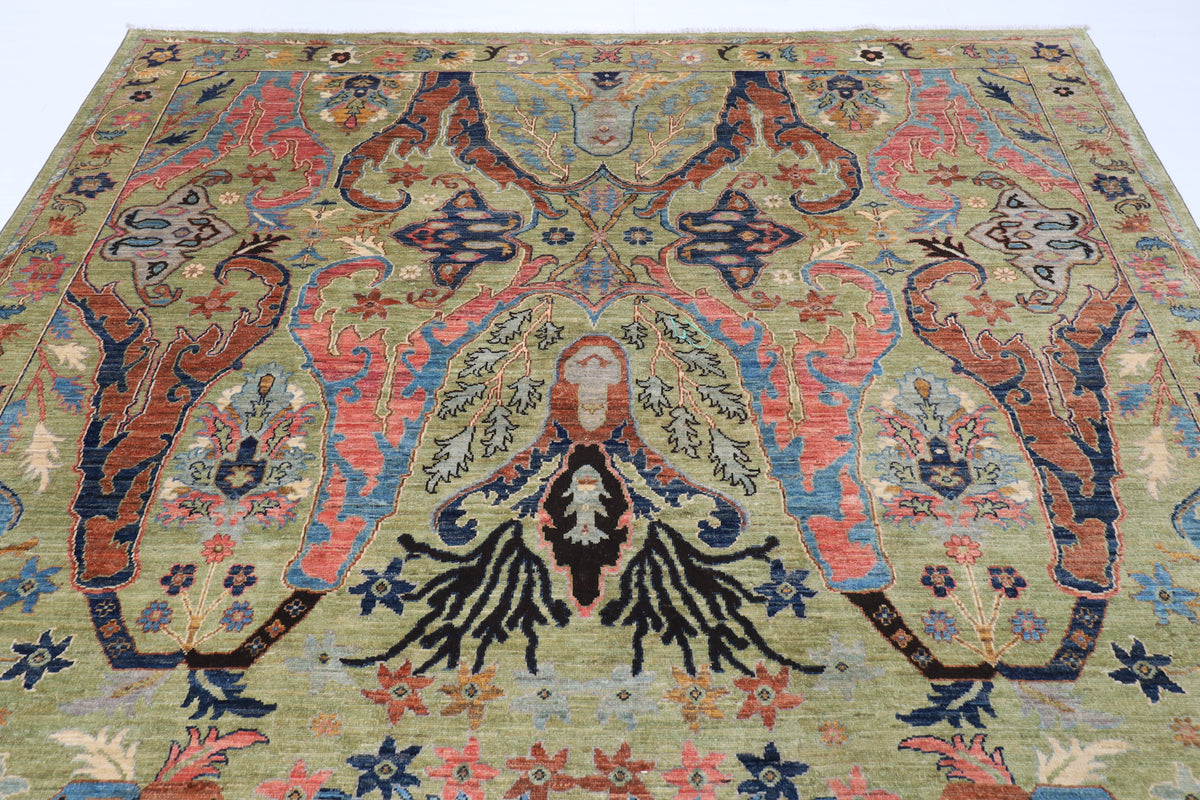 246 x 308 cm | Green Kawros Area Rug Afghan Hand Knotted Veg Dye Wool carpet