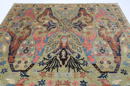 246 x 308 cm | Green Kawros Area Rug Afghan Hand Knotted Veg Dye Wool carpet