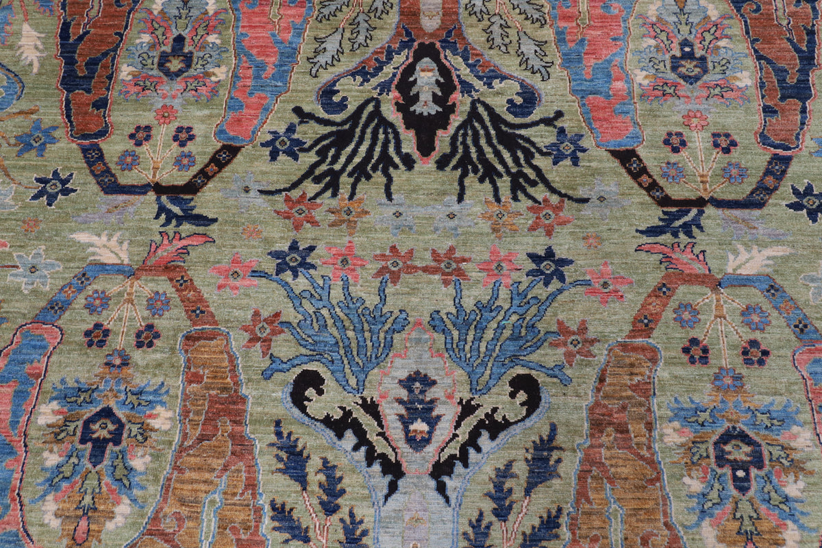246 x 308 cm | Green Kawros Area Rug Afghan Hand Knotted Veg Dye Wool carpet