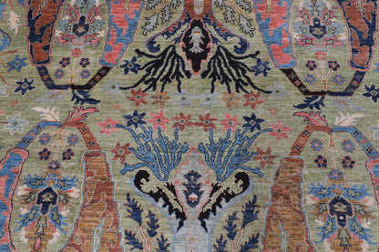 246 x 308 cm | Green Kawros Area Rug Afghan Hand Knotted Veg Dye Wool carpet