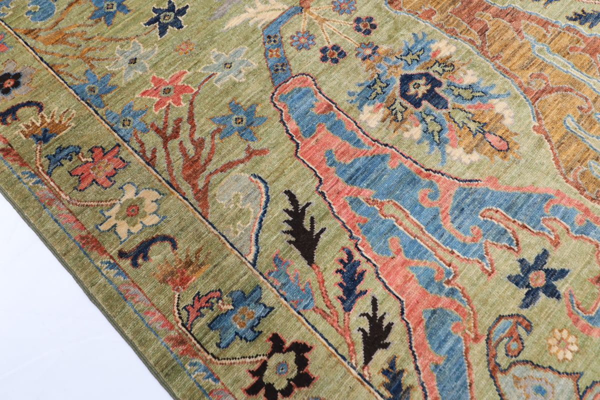 246 x 308 cm | Green Kawros Area Rug Afghan Hand Knotted Veg Dye Wool carpet
