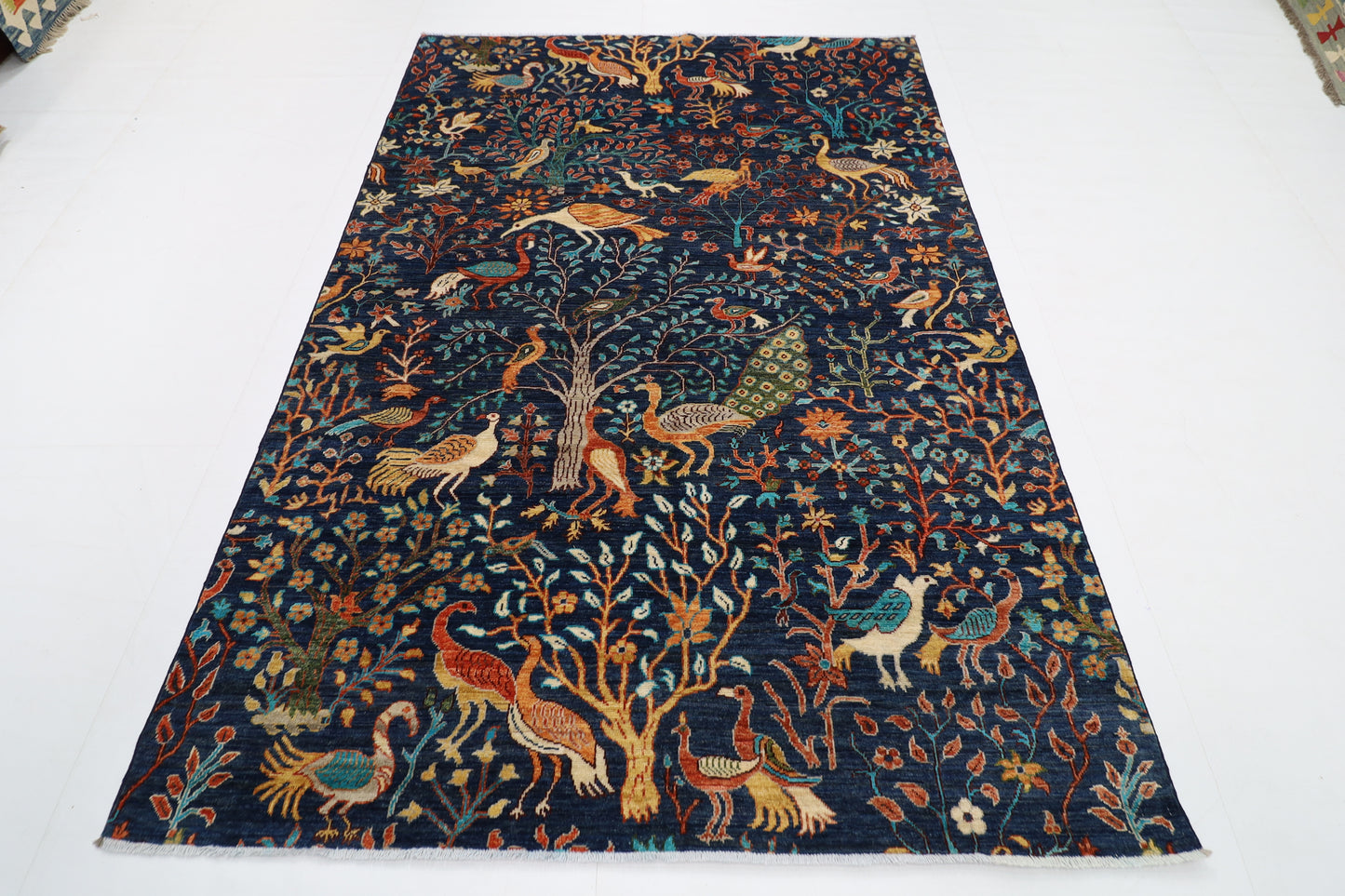 167 x 240 cm | Birds Blue Area Rug Afghan Hand Knotted veg Dye Wool carpet