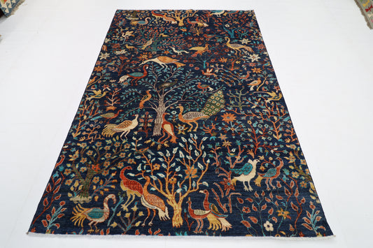 167 x 240 cm | Birds Blue Area Rug Afghan Hand Knotted veg Dye Wool carpet