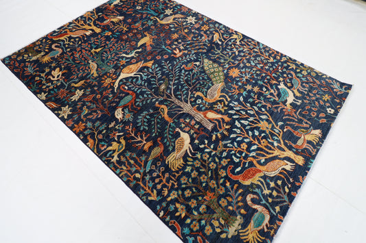 167 x 240 cm | Birds Blue Area Rug Afghan Hand Knotted veg Dye Wool carpet