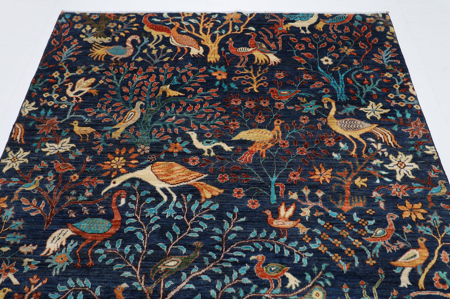 167 x 240 cm | Birds Blue Area Rug Afghan Hand Knotted veg Dye Wool carpet