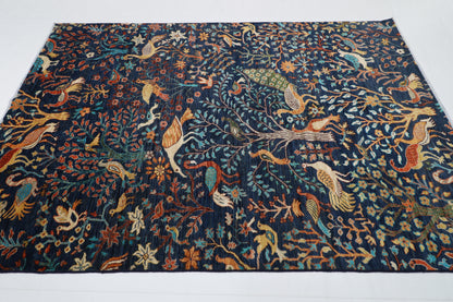 167 x 240 cm | Birds Blue Area Rug Afghan Hand Knotted veg Dye Wool carpet
