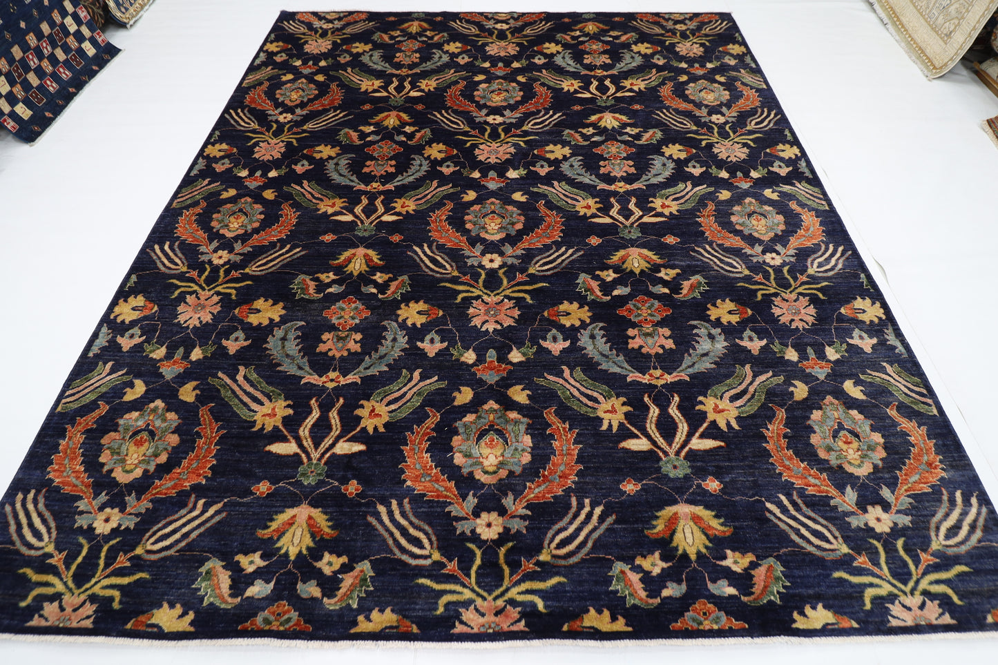 248 x 296 cm | Oriental Suzani Blue Area Rug Afghan Hand Knotted Veg Dye Wool carpet