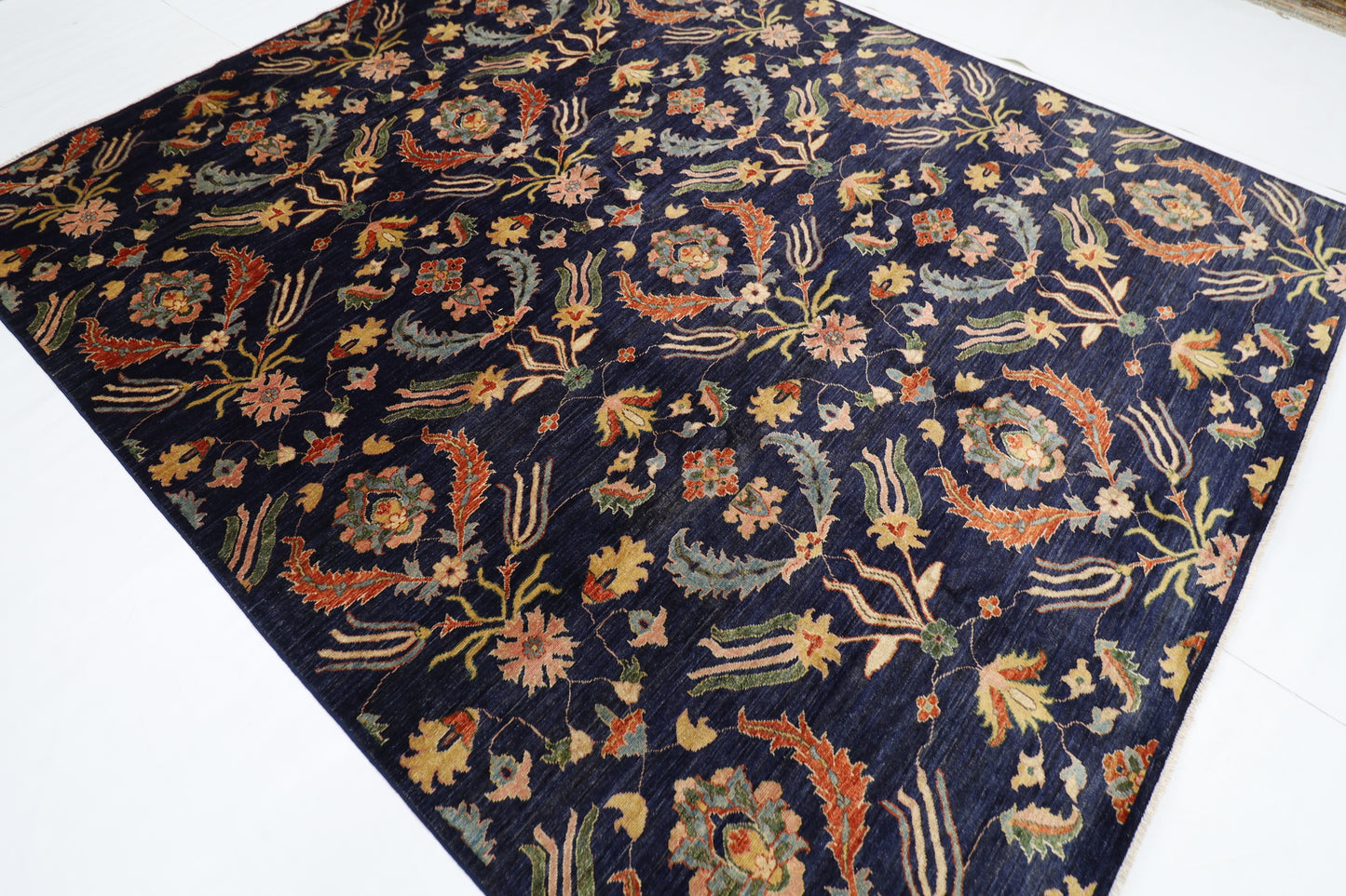 248 x 296 cm | Oriental Suzani Blue Area Rug Afghan Hand Knotted Veg Dye Wool carpet