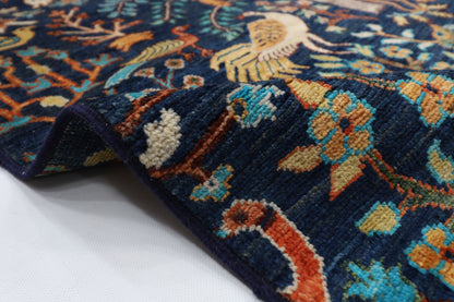 167 x 240 cm | Birds Blue Area Rug Afghan Hand Knotted veg Dye Wool carpet