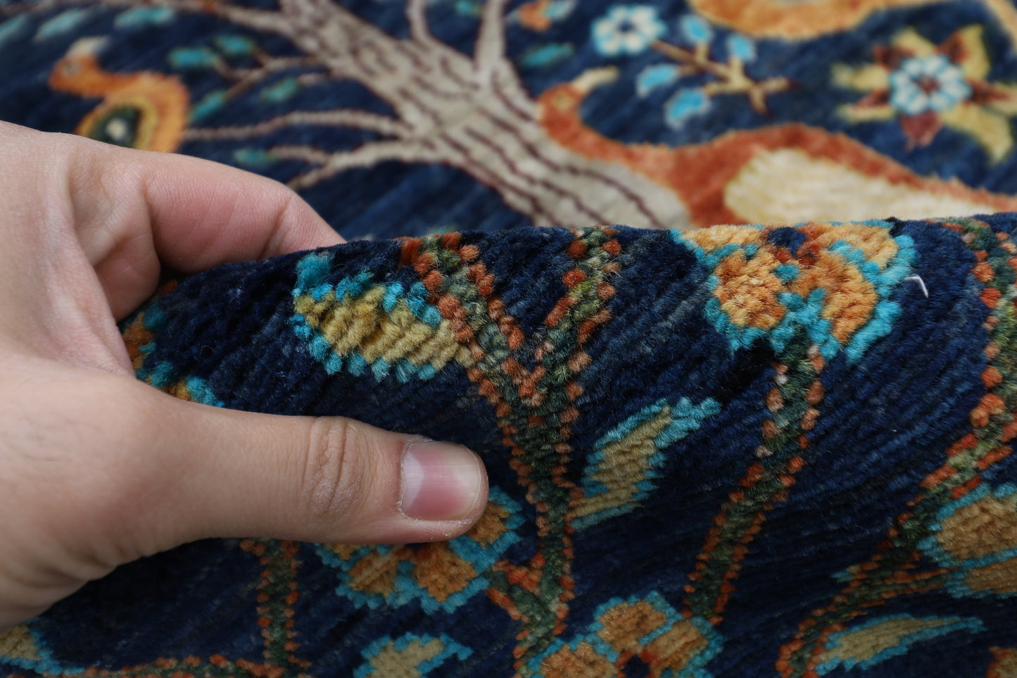 167 x 240 cm | Birds Blue Area Rug Afghan Hand Knotted veg Dye Wool carpet