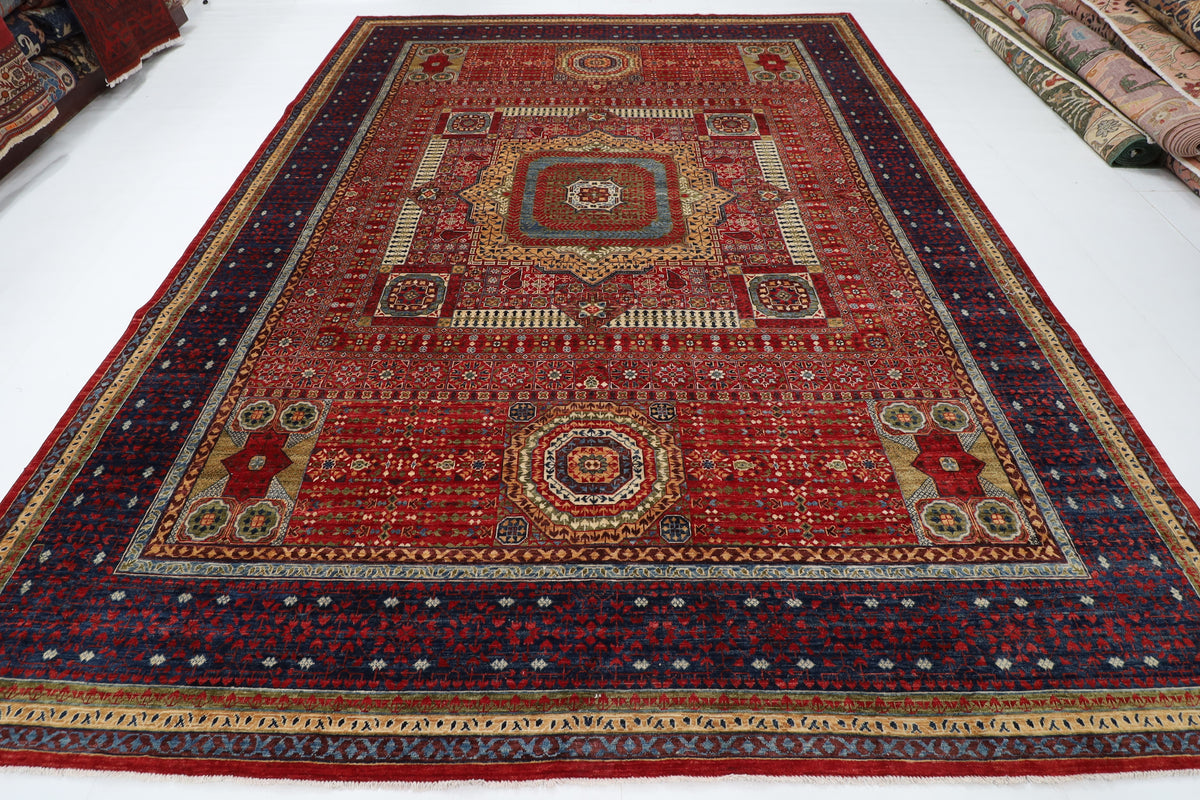 298 x 395 cm | Red Mamluk Area Rug Afghan Hand Knotted Veg Dye Wool carpet