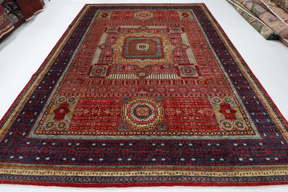 298 x 395 cm | Red Mamluk Area Rug Afghan Hand Knotted Veg Dye Wool carpet