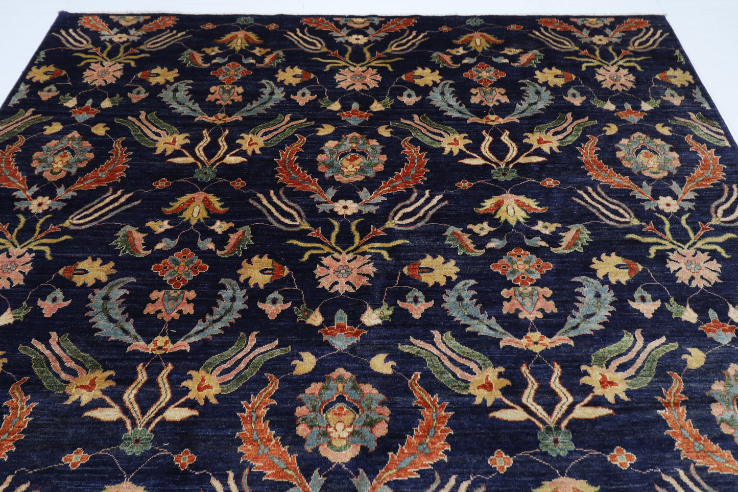 248 x 296 cm | Oriental Suzani Blue Area Rug Afghan Hand Knotted Veg Dye Wool carpet