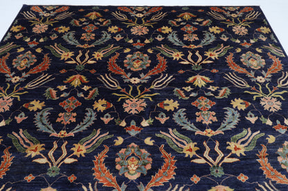 248 x 296 cm | Oriental Suzani Blue Area Rug Afghan Hand Knotted Veg Dye Wool carpet