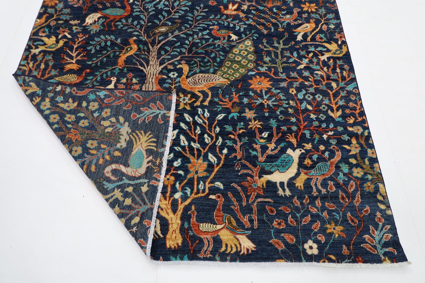 167 x 240 cm | Birds Blue Area Rug Afghan Hand Knotted veg Dye Wool carpet