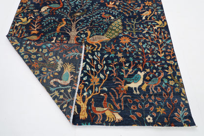 167 x 240 cm | Birds Blue Area Rug Afghan Hand Knotted veg Dye Wool carpet
