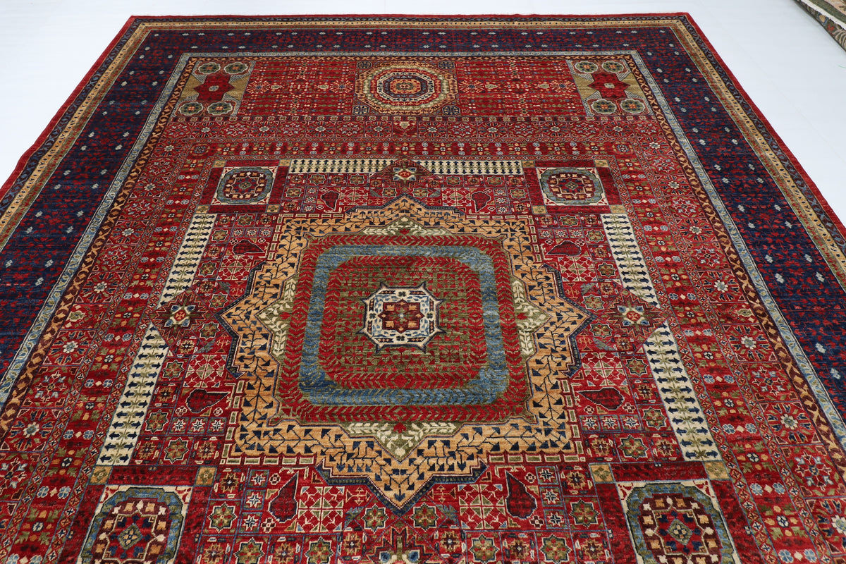 298 x 395 cm | Red Mamluk Area Rug Afghan Hand Knotted Veg Dye Wool carpet