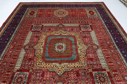 298 x 395 cm | Red Mamluk Area Rug Afghan Hand Knotted Veg Dye Wool carpet