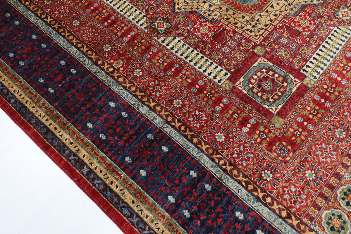 298 x 395 cm | Red Mamluk Area Rug Afghan Hand Knotted Veg Dye Wool carpet