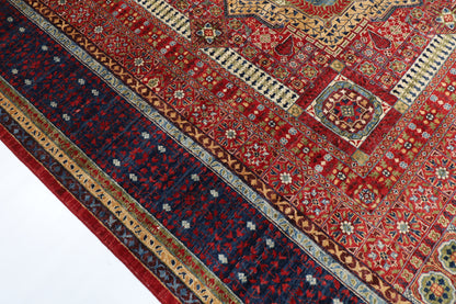 298 x 395 cm | Red Mamluk Area Rug Afghan Hand Knotted Veg Dye Wool carpet