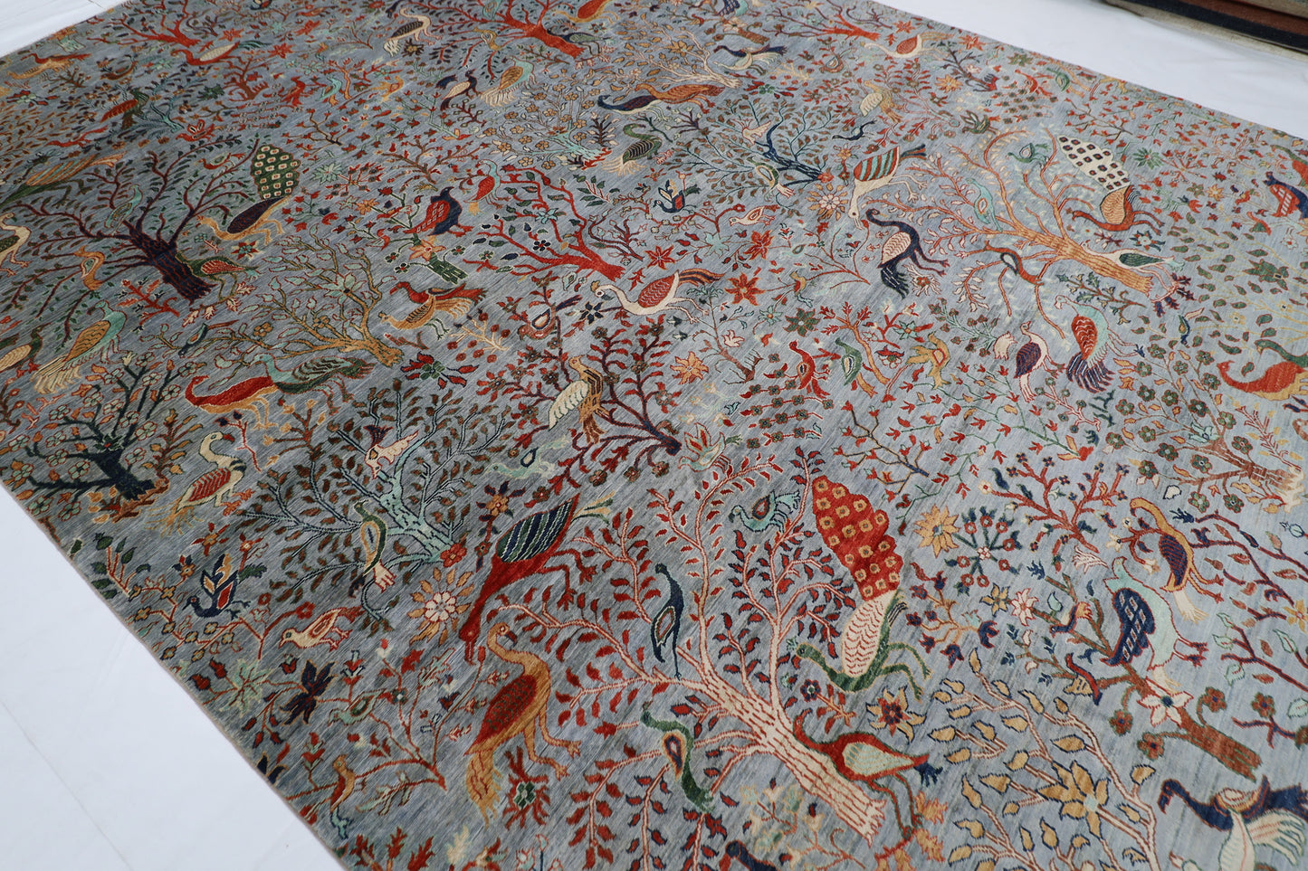 307 x 420 cm | Birds Gray Large Area Rug Afghan Hand Knotted veg Dye Wool carpet