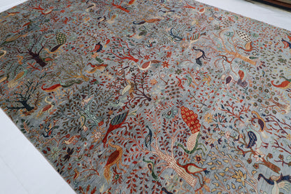 307 x 420 cm | Birds Gray Large Area Rug Afghan Hand Knotted veg Dye Wool carpet