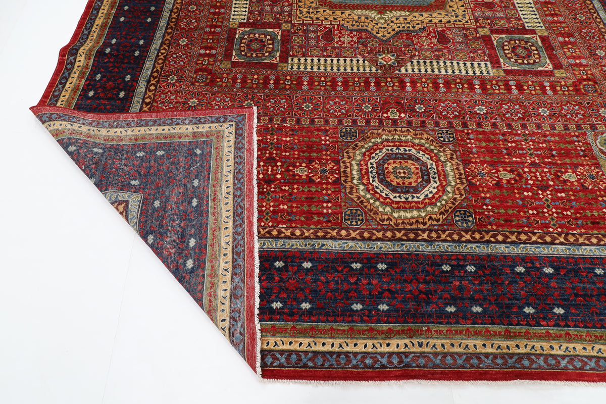 298 x 395 cm | Red Mamluk Area Rug Afghan Hand Knotted Veg Dye Wool carpet
