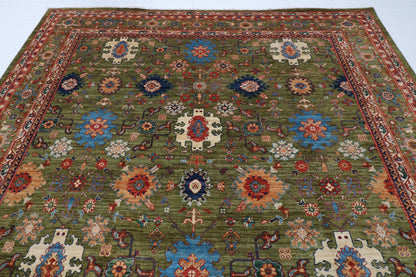 268 x 359 cm | Green Area Rug Afghan Hand Knotted Veg Dye Wool carpet