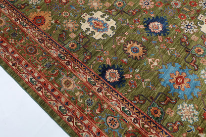 268 x 359 cm | Green Area Rug Afghan Hand Knotted Veg Dye Wool carpet