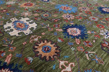 268 x 359 cm | Green Area Rug Afghan Hand Knotted Veg Dye Wool carpet