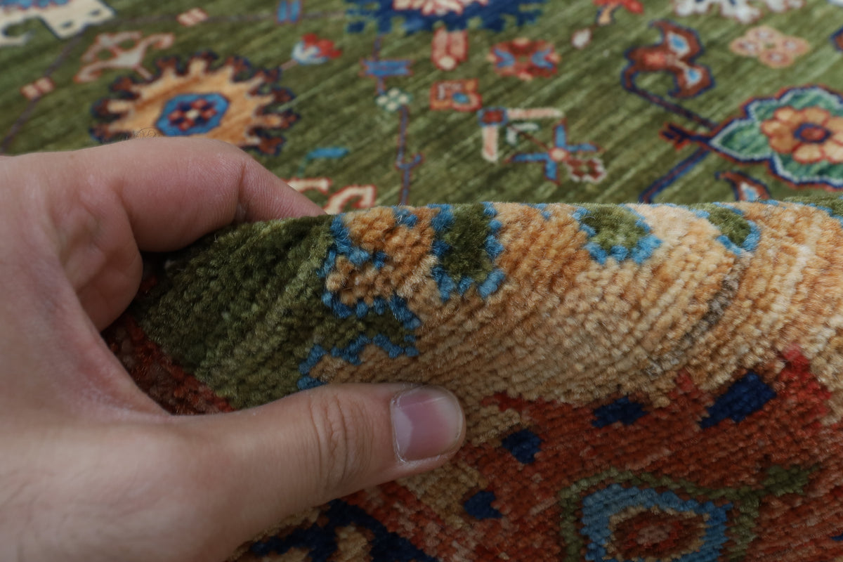 268 x 359 cm | Green Area Rug Afghan Hand Knotted Veg Dye Wool carpet