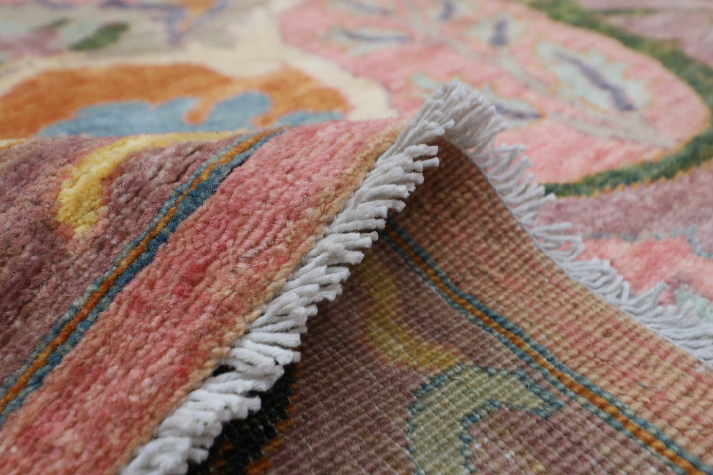 306 x 420 cm | Pink kawros Afghan Hand Knotted Wool carpet