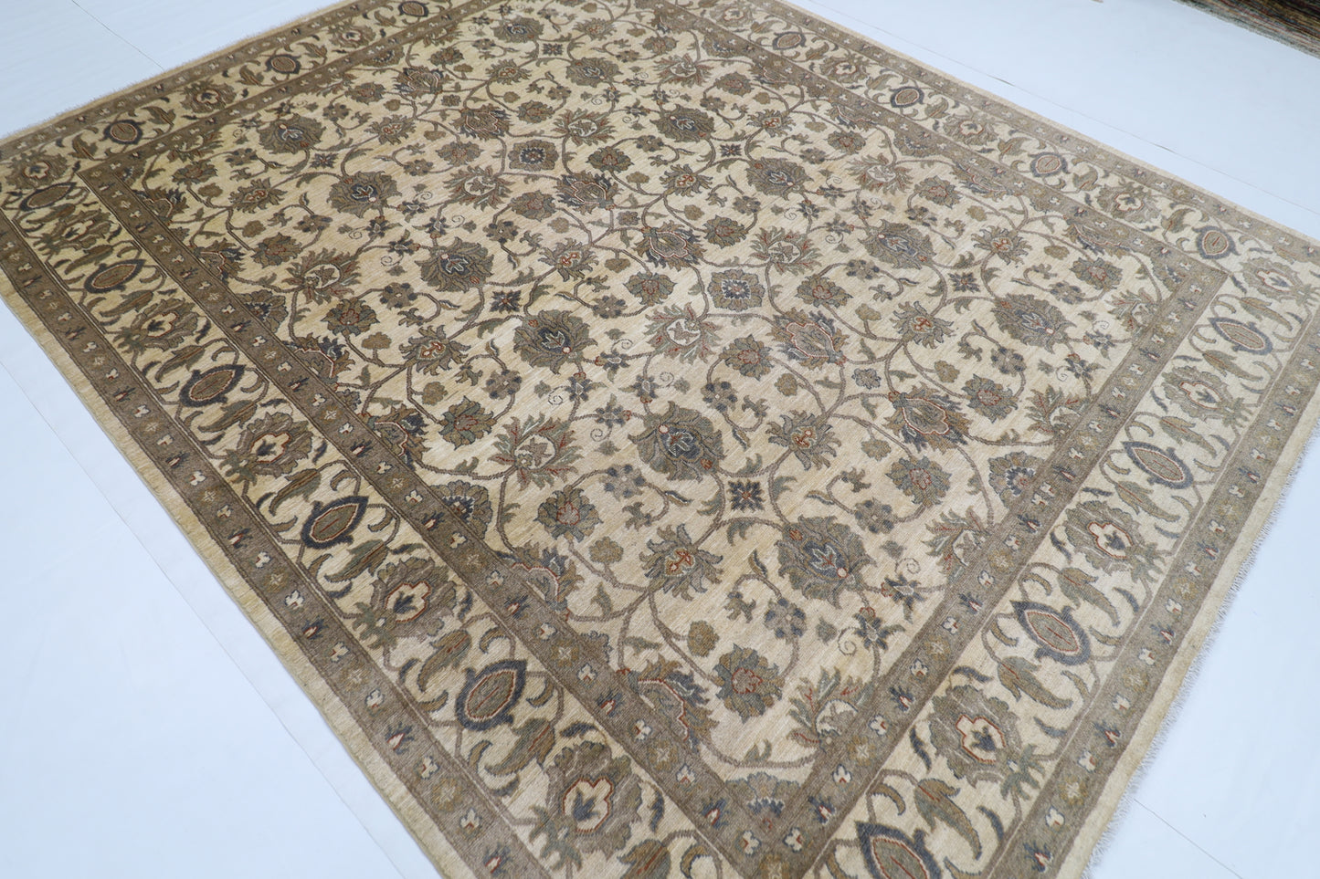 245 x 300 cm | Oriental Floral Beige Area Rug Afghan Hand Knotted Veg Dye Wool carpet