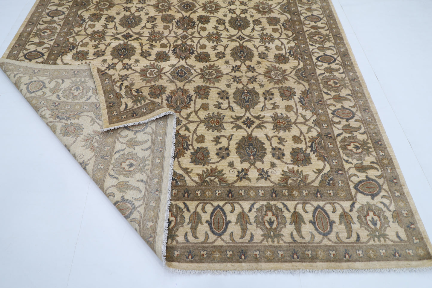 245 x 300 cm | Oriental Floral Beige Area Rug Afghan Hand Knotted Veg Dye Wool carpet