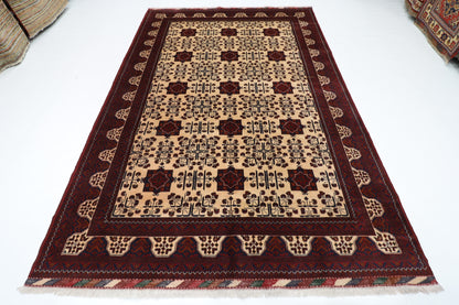 203 x 303 cm | Beige Khal Mohammadi Afghan Tribal Hand Knotted Wool Carpet