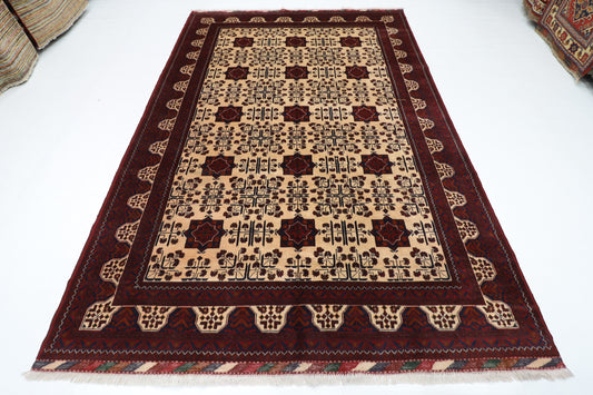 203 x 303 cm | Beige Khal Mohammadi Afghan Tribal Hand Knotted Wool Carpet