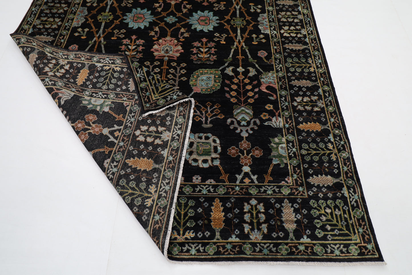 202 x 301 cm | Sultani Black Area Rug Afghan Hand Knotted veg Dye Wool carpet