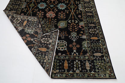 202 x 301 cm | Sultani Black Area Rug Afghan Hand Knotted veg Dye Wool carpet