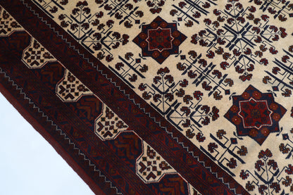 203 x 303 cm | Beige Khal Mohammadi Afghan Tribal Hand Knotted Wool Carpet