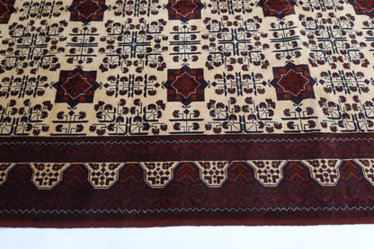 203 x 303 cm | Beige Khal Mohammadi Afghan Tribal Hand Knotted Wool Carpet