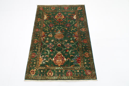 88 x 128 cm | Sultani Green Afghan Tribal Hand Knotted Carpet