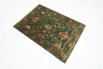 88 x 128 cm | Sultani Green Afghan Tribal Hand Knotted Carpet